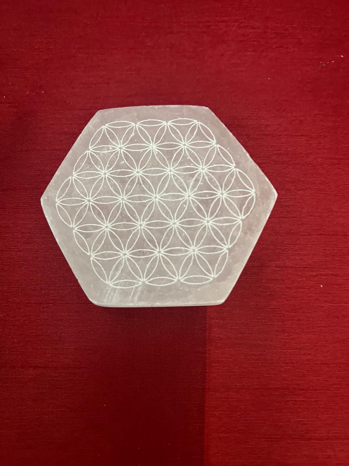 Selenite Esagoni con Fiore della Vita