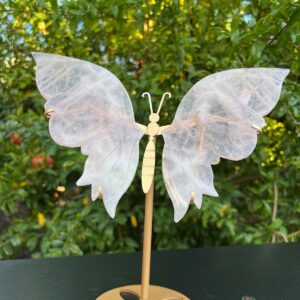 Farfalla con Piedistallo in Quarzo Rosa